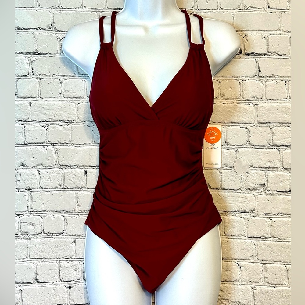 NWT Burgundy Red One Piece Strappy Swimsuit- Small